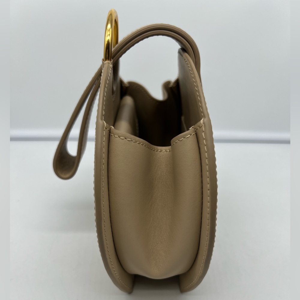 NEW POLÈNE Numero Six Sand Beige Leather Gold Hardware Round Clutch Wristlet - Picture 8 of 17